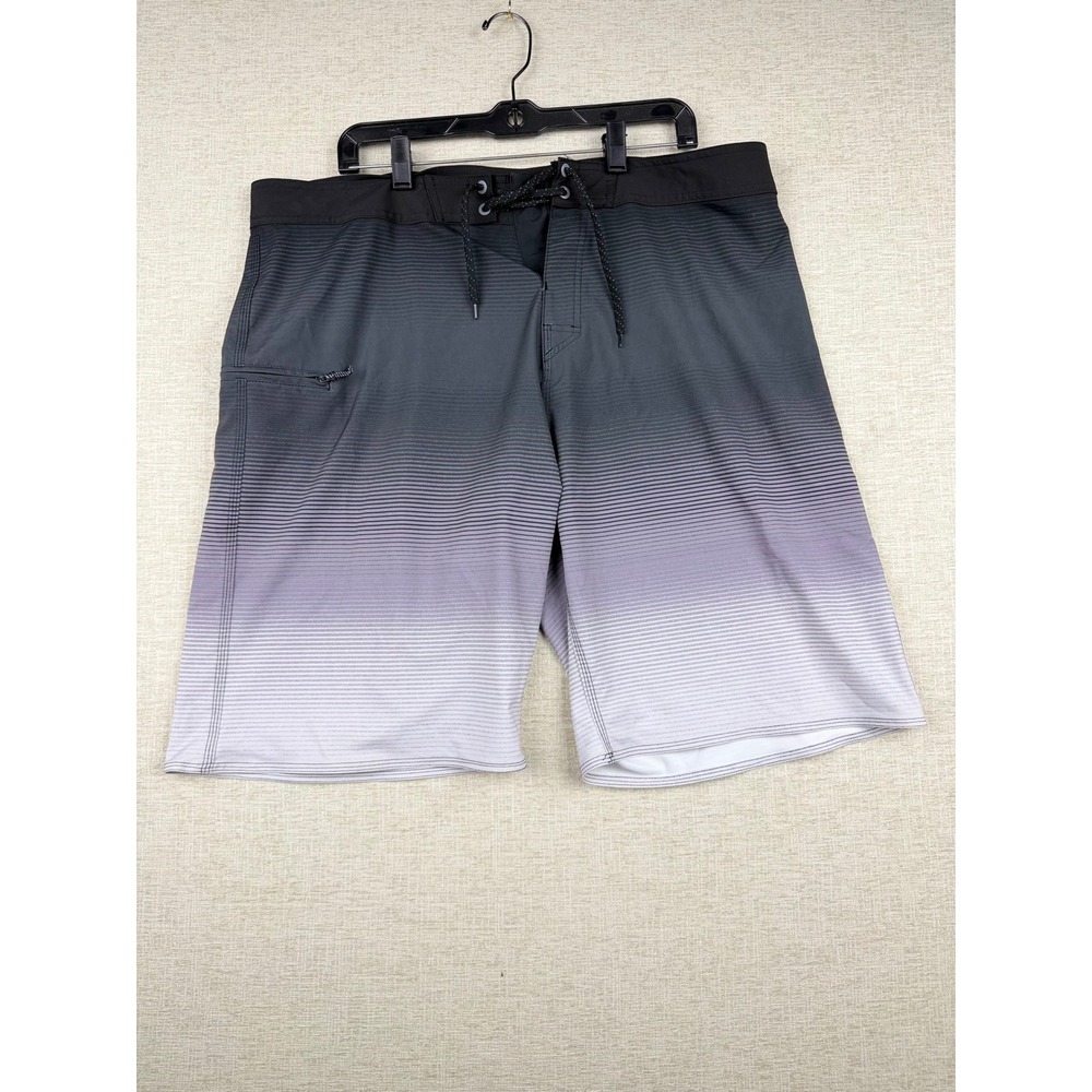 Burnside Mens Board Shorts Grey White Ombre Striped Swim Trunks Size 38